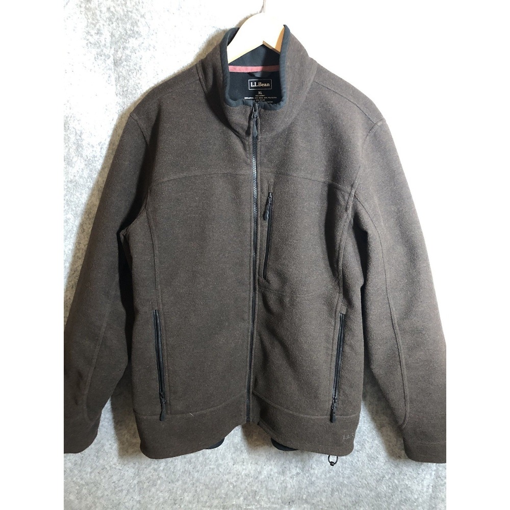 L.L. Bean Jacket Men XL Brown Wool Blend Bomber Coat Hike Fish Outdoors